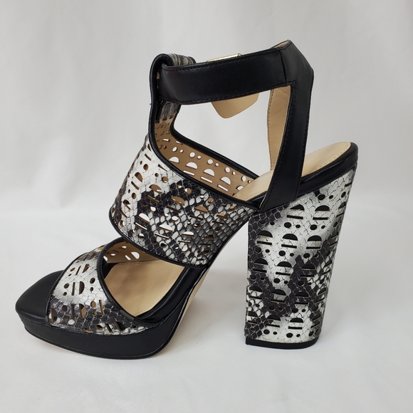 Calvin Klein VALLIN Faux Snake Skin Open Toe Block Heels - Picture 5 of 10